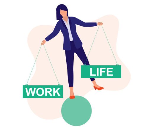 Woman Balancing On Ball. Full Length, Isolated On Plain Color Background. Vector, Illustration, Flat Design, Character.